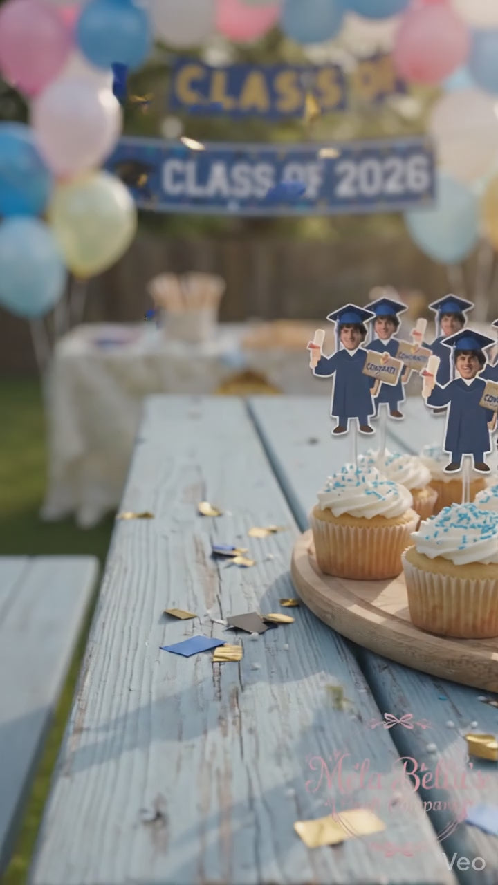 Custom Photo Graduation Cupcake Picks – Class of 2026